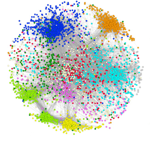 Illustration of sparsity for a fission yeast protein interaction network. One can clearly see that, by far, not all vertices are connected. Taken from [13].